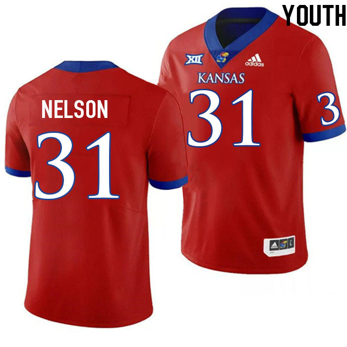 Youth #31 Landon Nelson Kansas Jayhawks College Football Jerseys Stitched Sale-Red